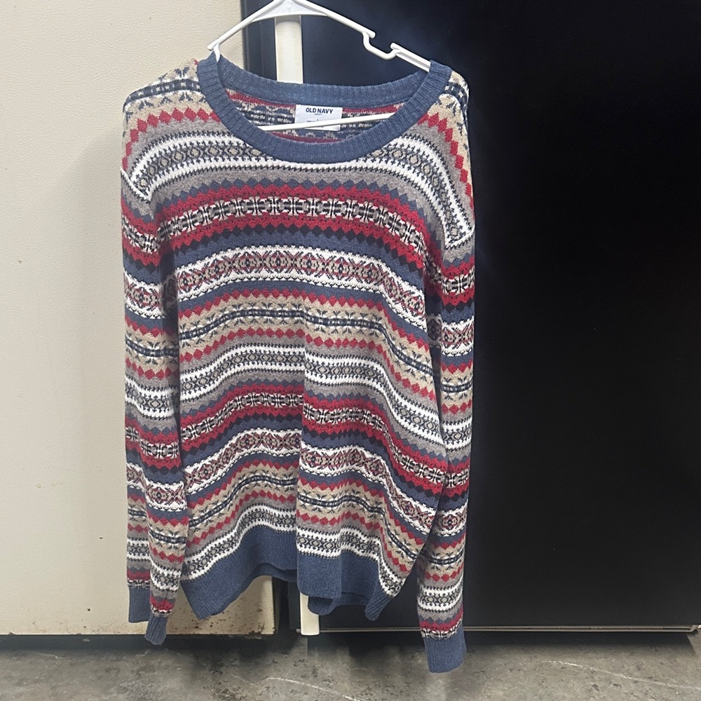 Old Navy Women's Striped Knit Sweater - Red, Blue, Cream